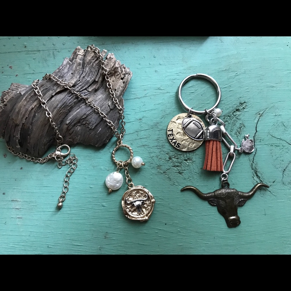 Texas Longhorns Keychain UT Longhorns necklace set